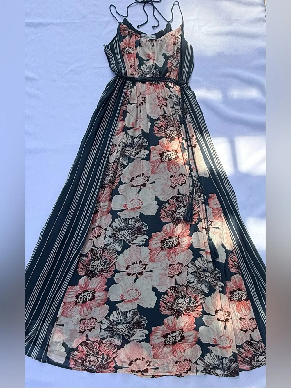 Abercrombie Floral Striped Boho Maxi Dress Small Green - Picture 2 of 10